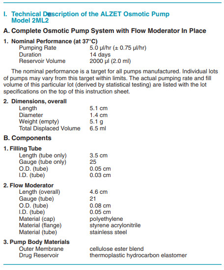 ALZET OSMOTIC PUMP MODEL 2ML2 5.0 µl PER HOUR, 14 DAYS