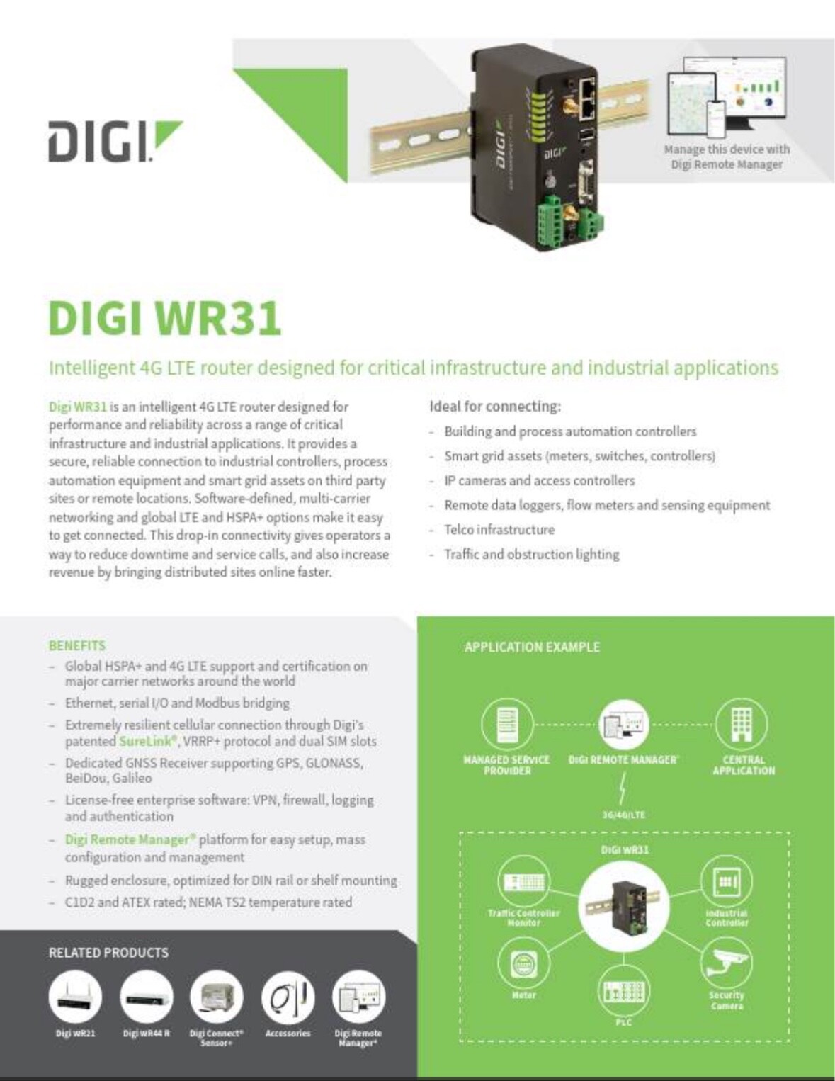 Digi Transport WR31-L52A-DE1-TB Cellular Modem/Wireless Router 4G LTE