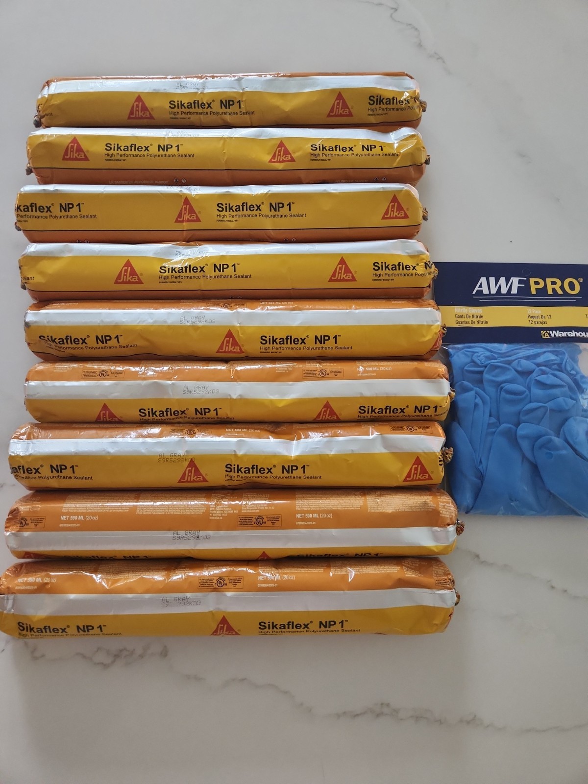 LOT OF 9 Sikaflex NP1 Polyurethane Sealant 20 Oz Sausage, Aluminum Gray
