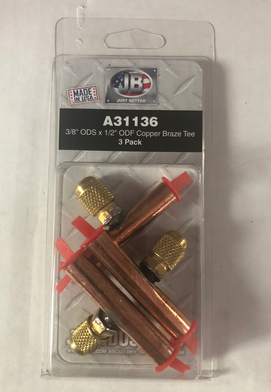 3 Pack JB “Just Better” Industries 3/8″ ODS x 1/2″ ODF Copper Access Tee A31136