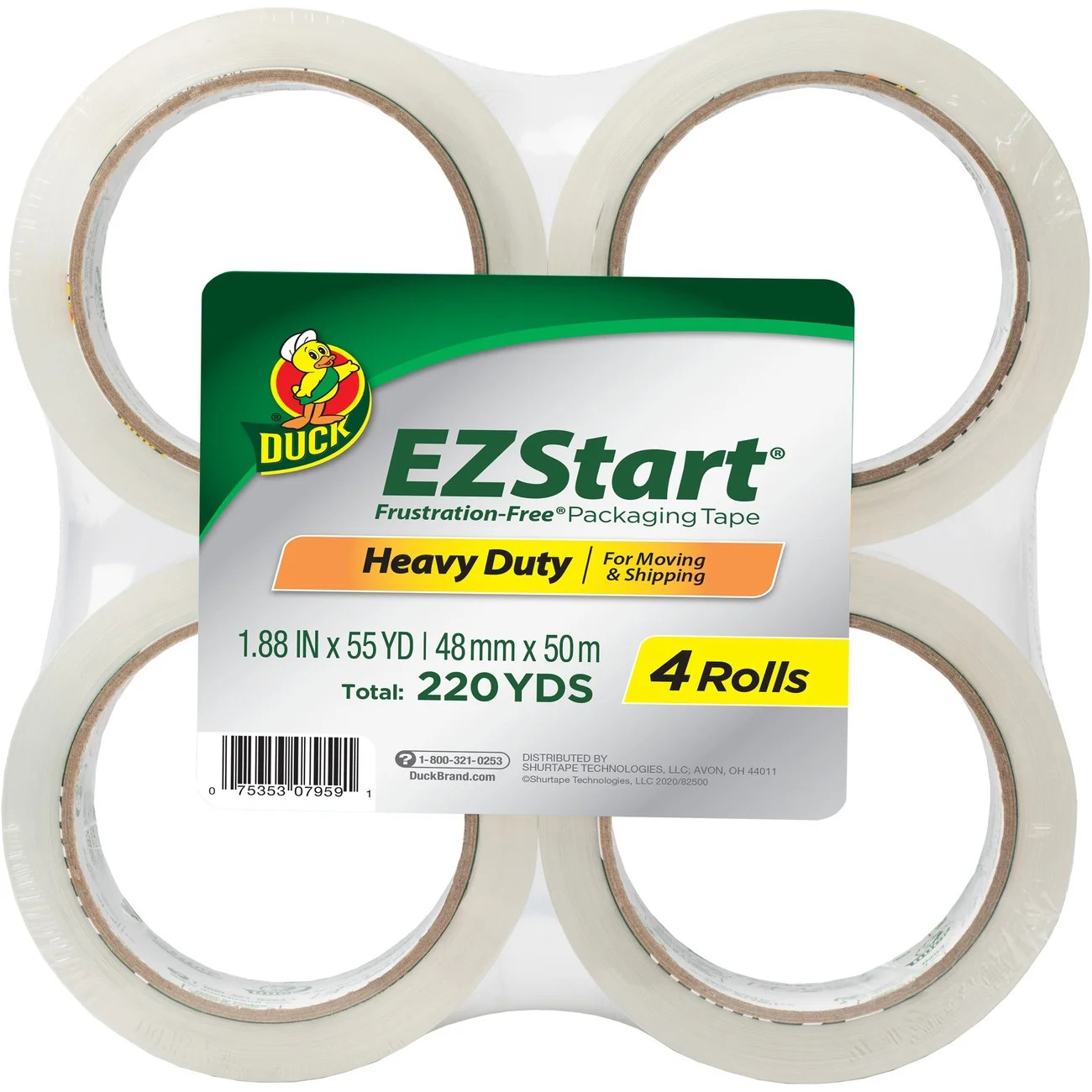 Duck EZ Start 1.88 In. X 54.6 Yd. Clear Acrylic Packing Tape, 4-Pack