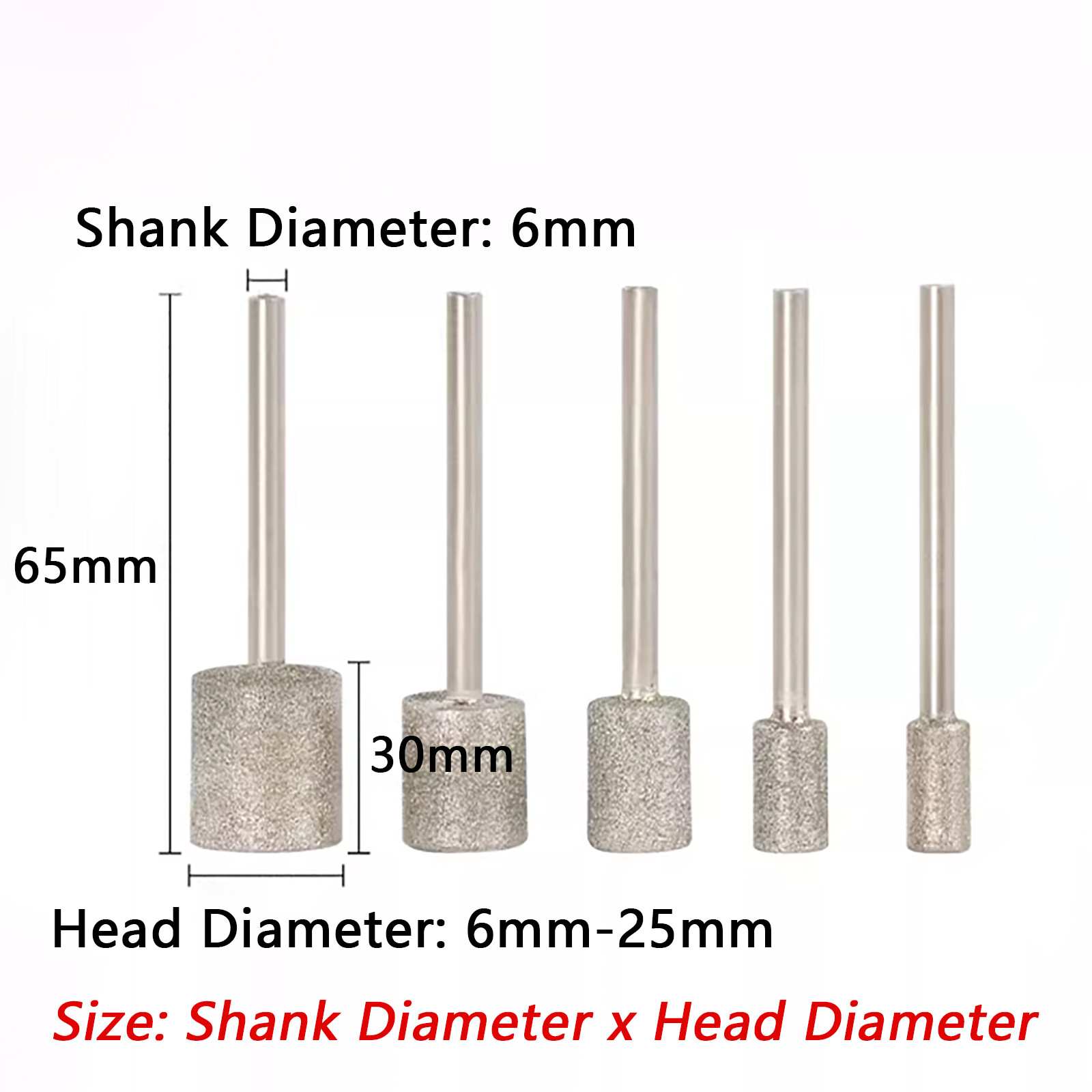 6mm-25mm Diamond Burr Grinding Head Bit 6mm Shank For Dremel Rotary Cylinder