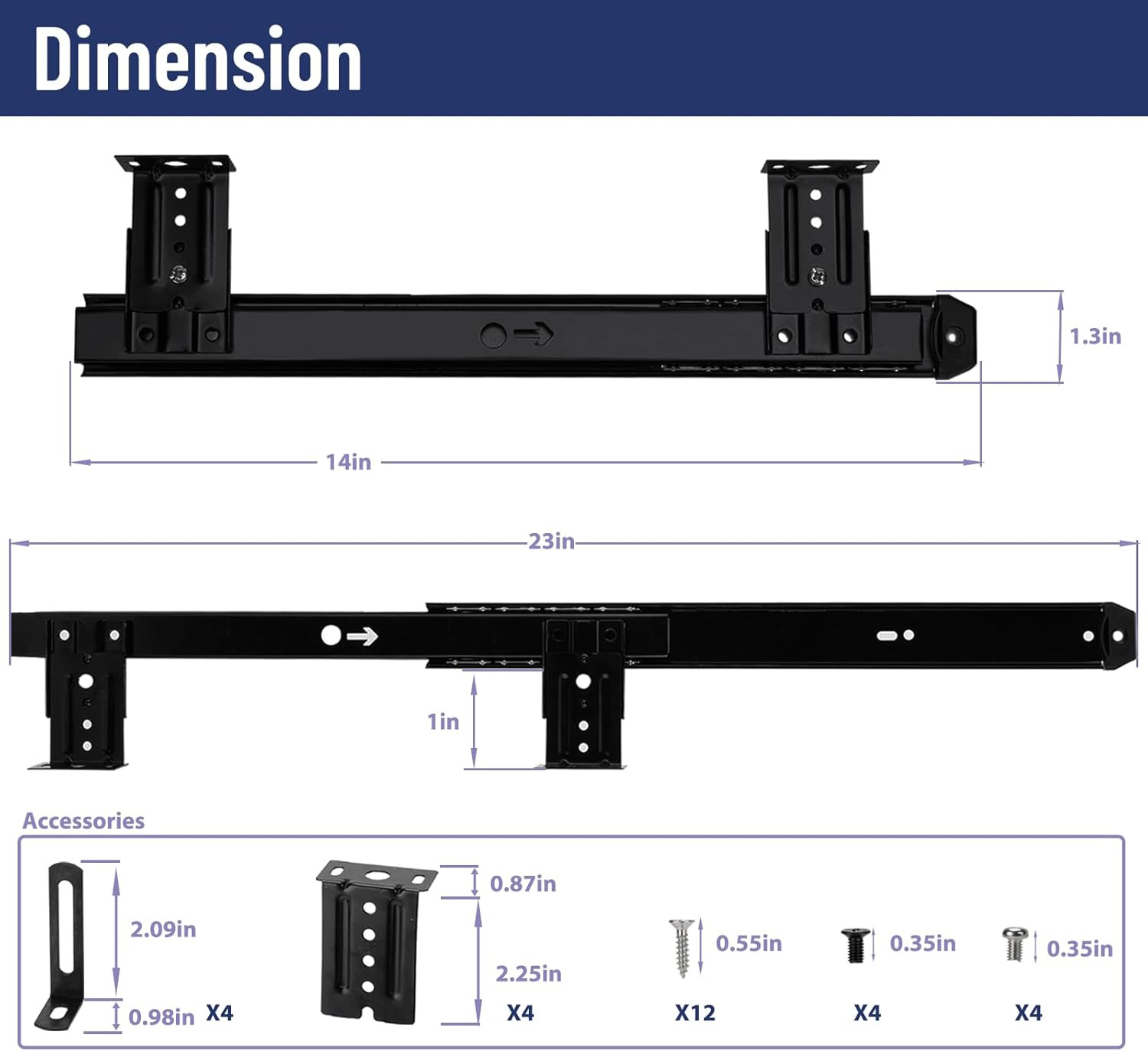 14″ Keyboard Slide Heavy Duty Ball Bearing Slides Computer Tray Under Desk Rails