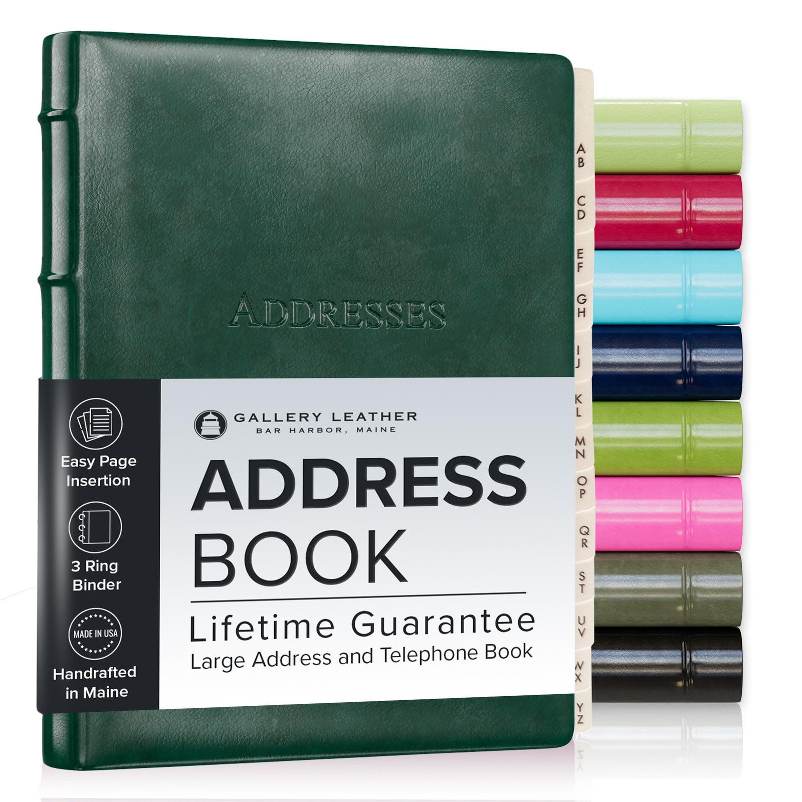 Acadia Green Desk Address Book Leather Organizer 480 Records Lifetime Guarantee