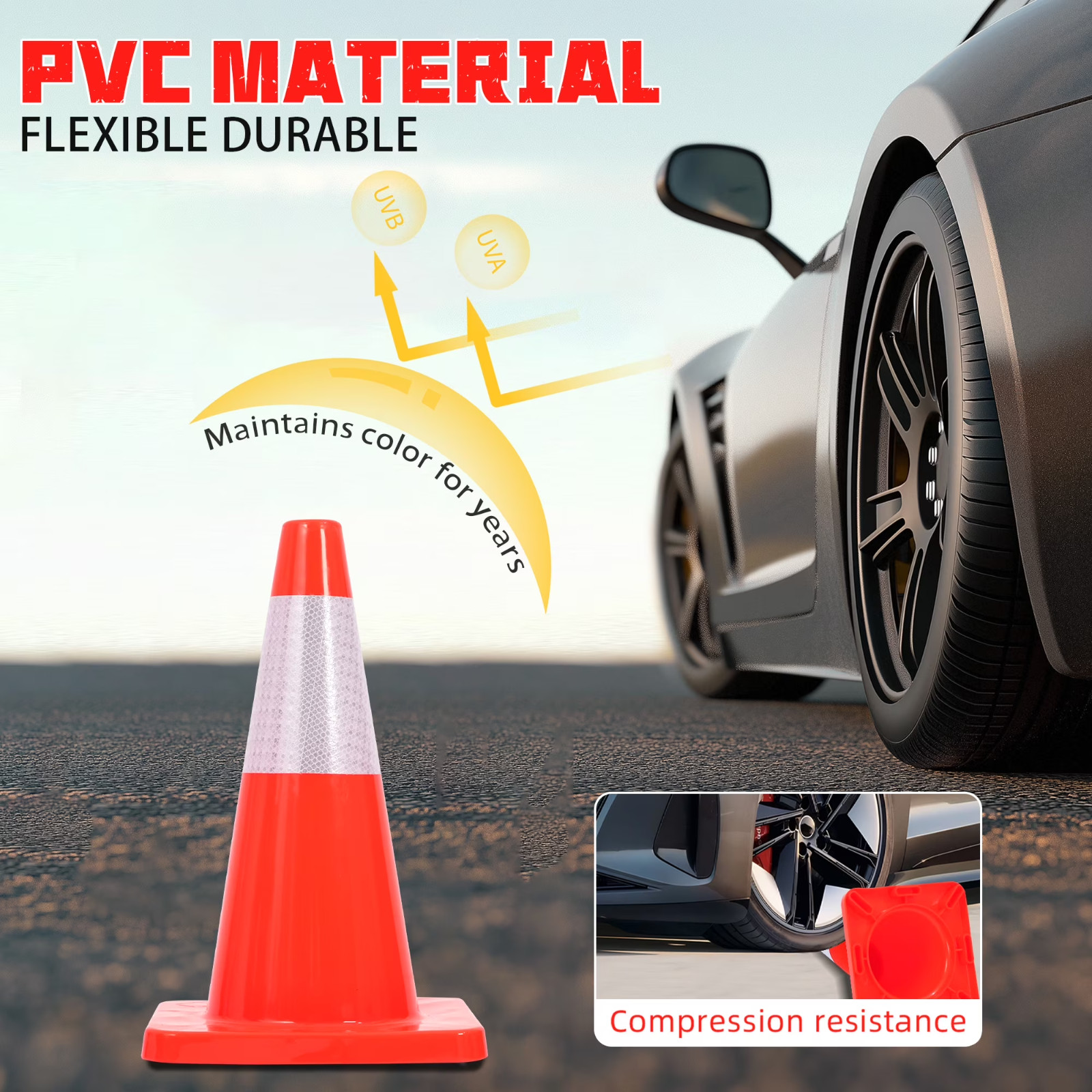 6 PACK-18» Traffic Safety Cones,2.2LB with Reflective Collar| Driveway Parking