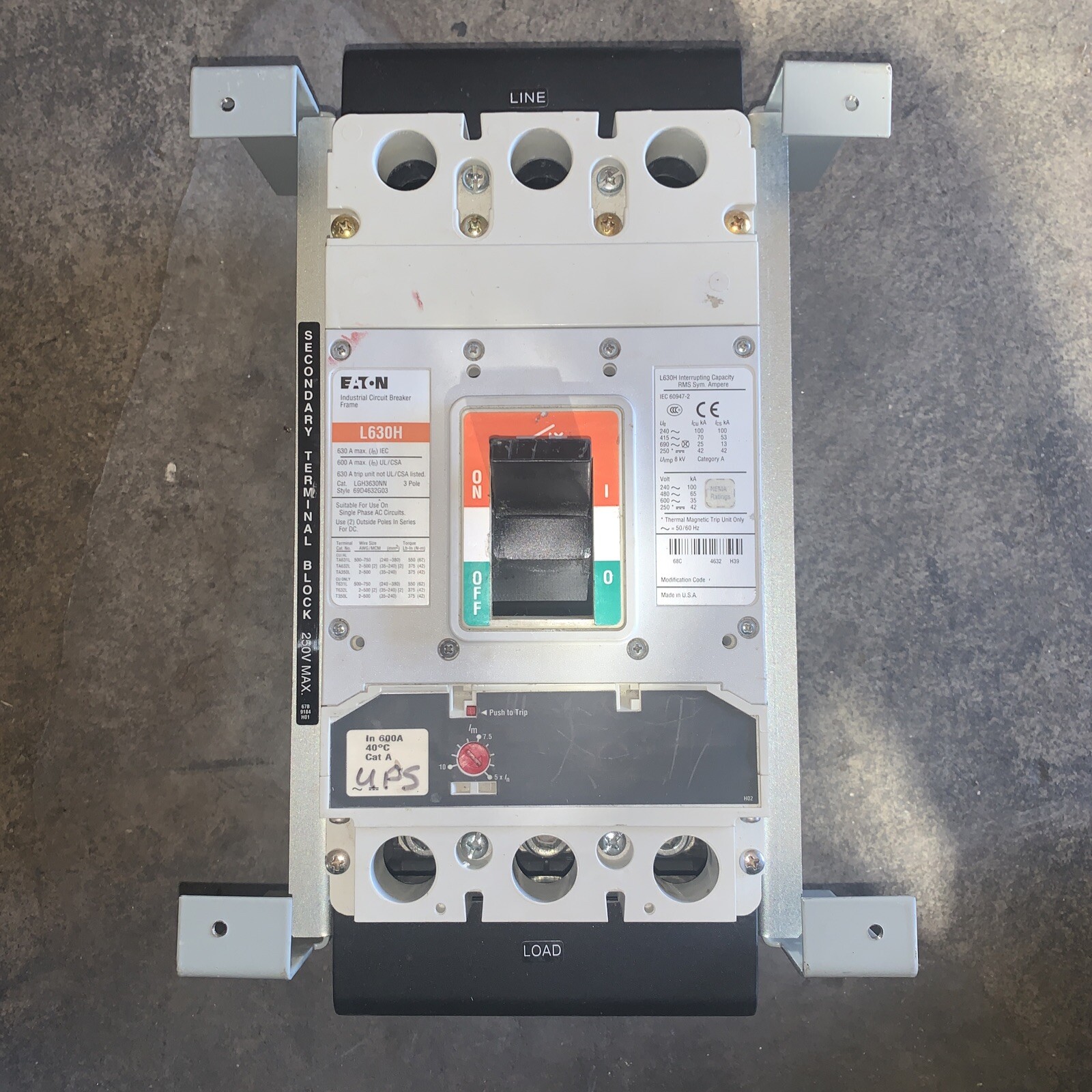 Eaton Circuit Breaker LGH3630NN 600 Amp 600 Volt 3 Pole W/ Trip Unit 600A
