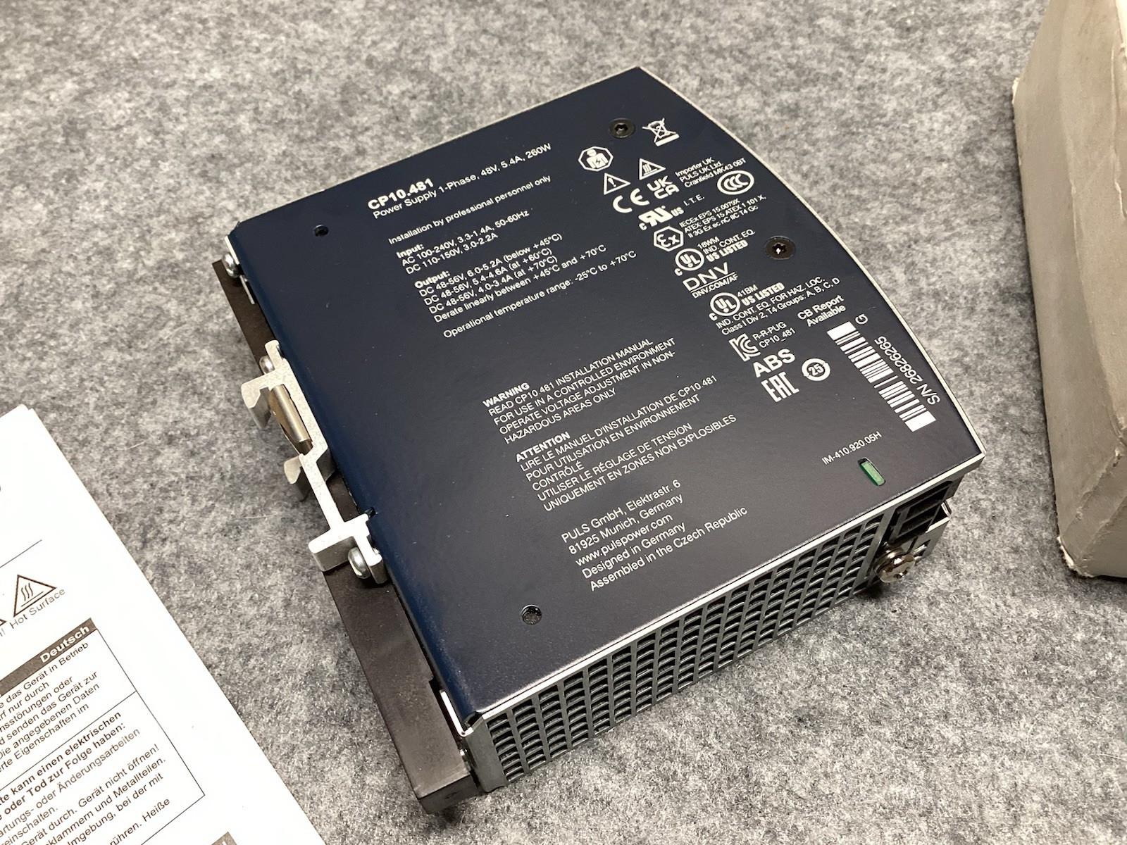 CP10.481 PULS DIMENSION DIN Rail PSU 100 – 240V ac Input 48V dc Output 5.4A 240W