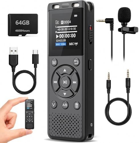Tonfarb 64GB Digital Voice Recorder with Playback,Audio Recording Device for Lec