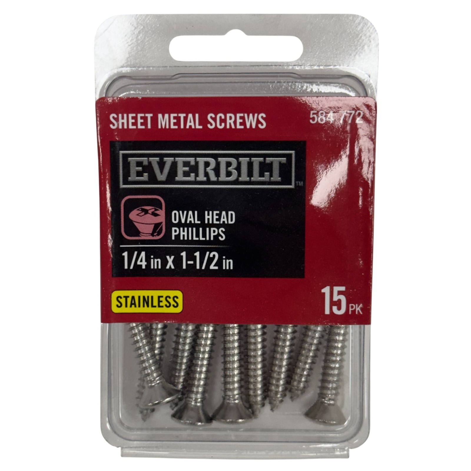 Sheet Metal Screws 1/4 in x 1-1/2 in Stainless Oval Head Phillips Drive 15 Pack