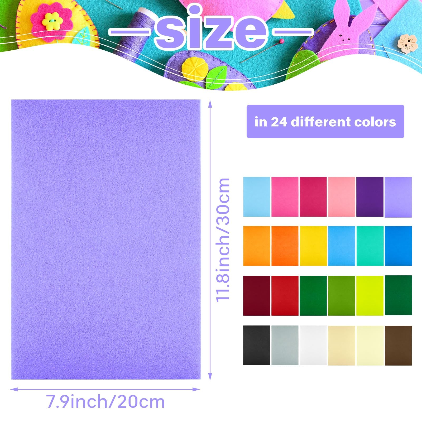 24 PCS Self Adhesive Felt Sheet Soft Art Craft 11.8×7.9 Inch 30x20cm