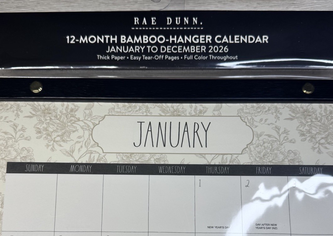 2026 Bamboo Hanger Calendar RAE DUNN 12 Months Brown Flowers Design LARGE