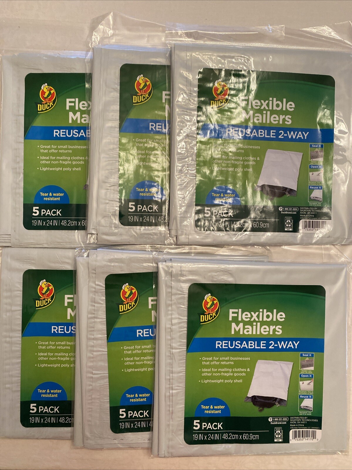Duck – Flexible Mailers – Reusable 2 Way 19 IN x 24 IN- 5 Count – New Lot Of 6