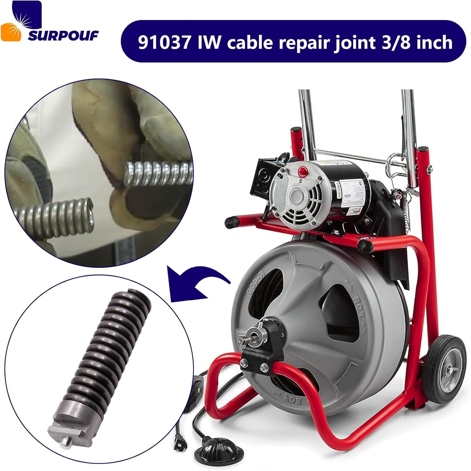 3/8-Inch IW Cable Repair Coupling for RIDGID Drain Cleaning C Tools