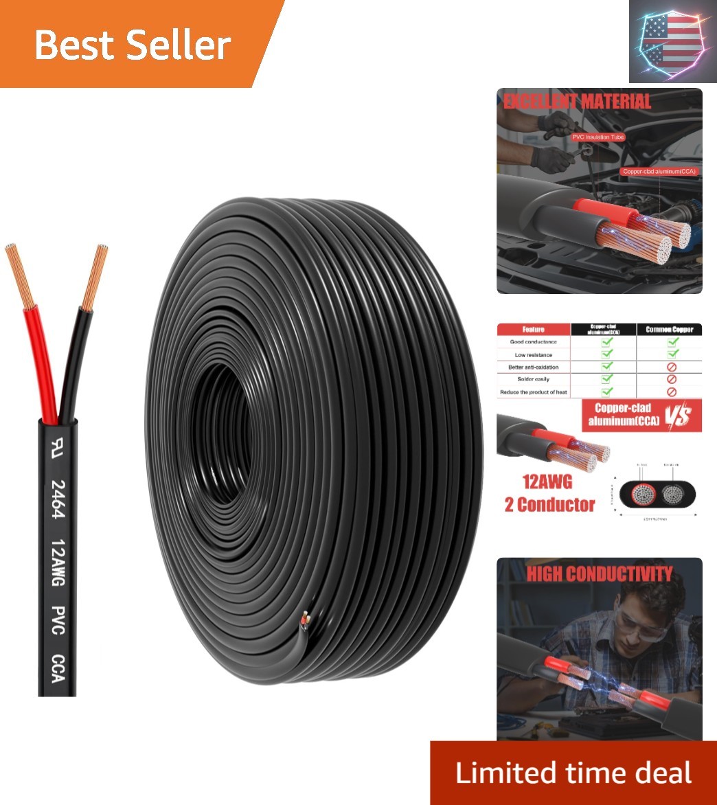 12 Gauge Wire 2 Conductor Electrical Wire, 12 AWG 3.3mm² Wire PVC Cord, 12V/2…