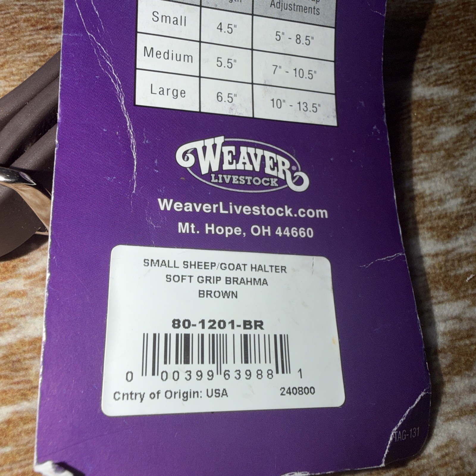 Weaver Sheep and Goat Brahma Webb Halter SMALL Brown New with Tags