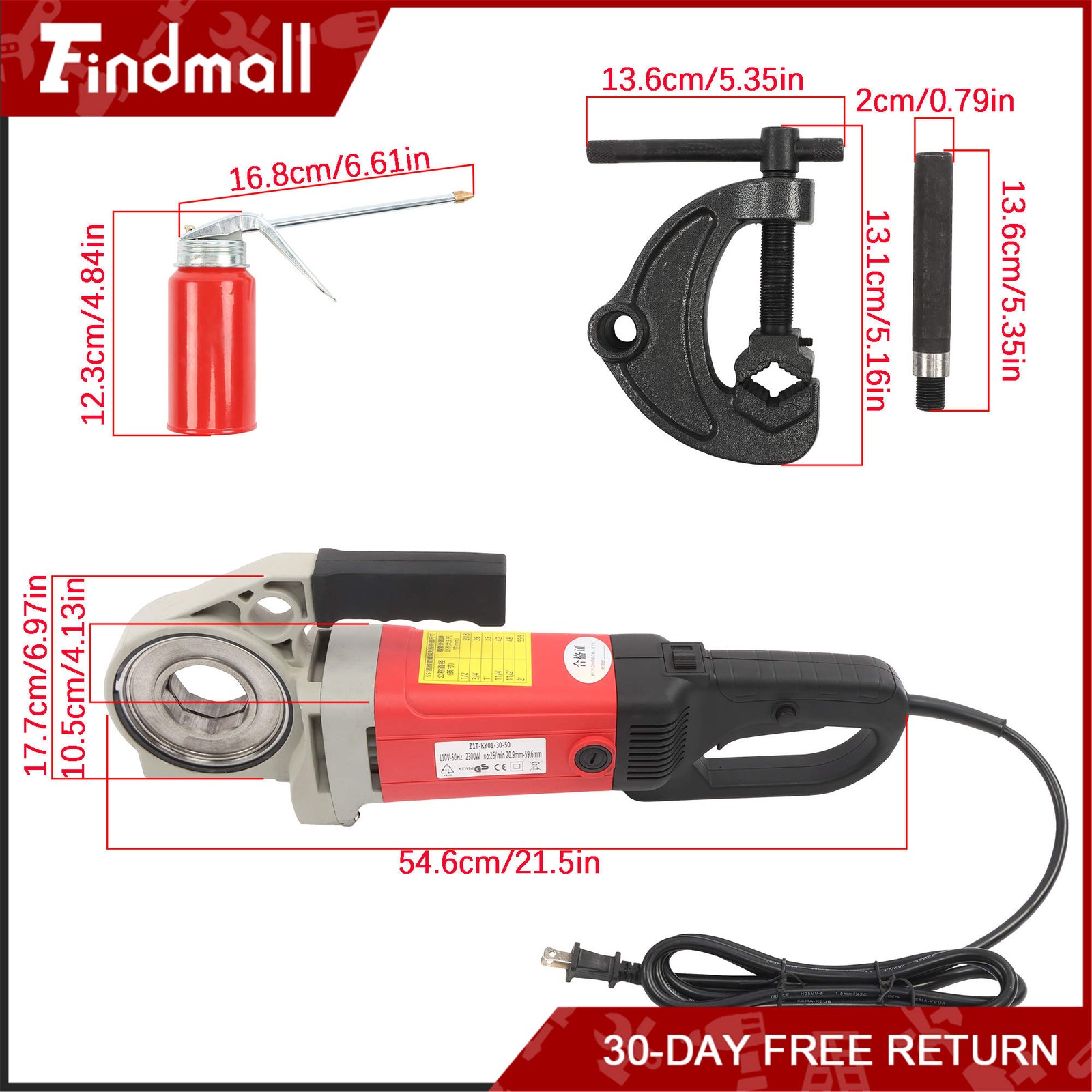 Findmall 2300W Pipe Threading Machine 1/2-1-1/4″ Electric Threader 4 Blades