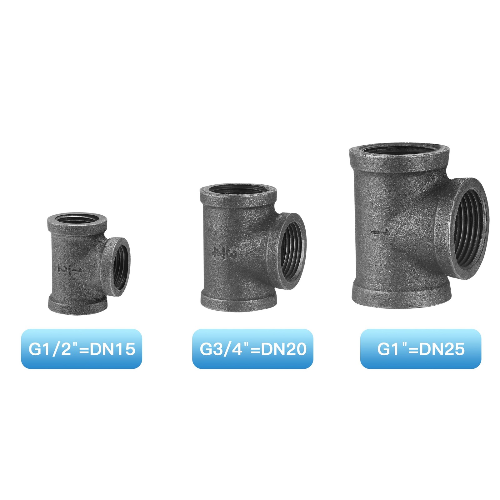 1/2″ Pipe Fitting Tee Dn15 Gray Threaded Cast Malleable Iron Tee For Steampunk V