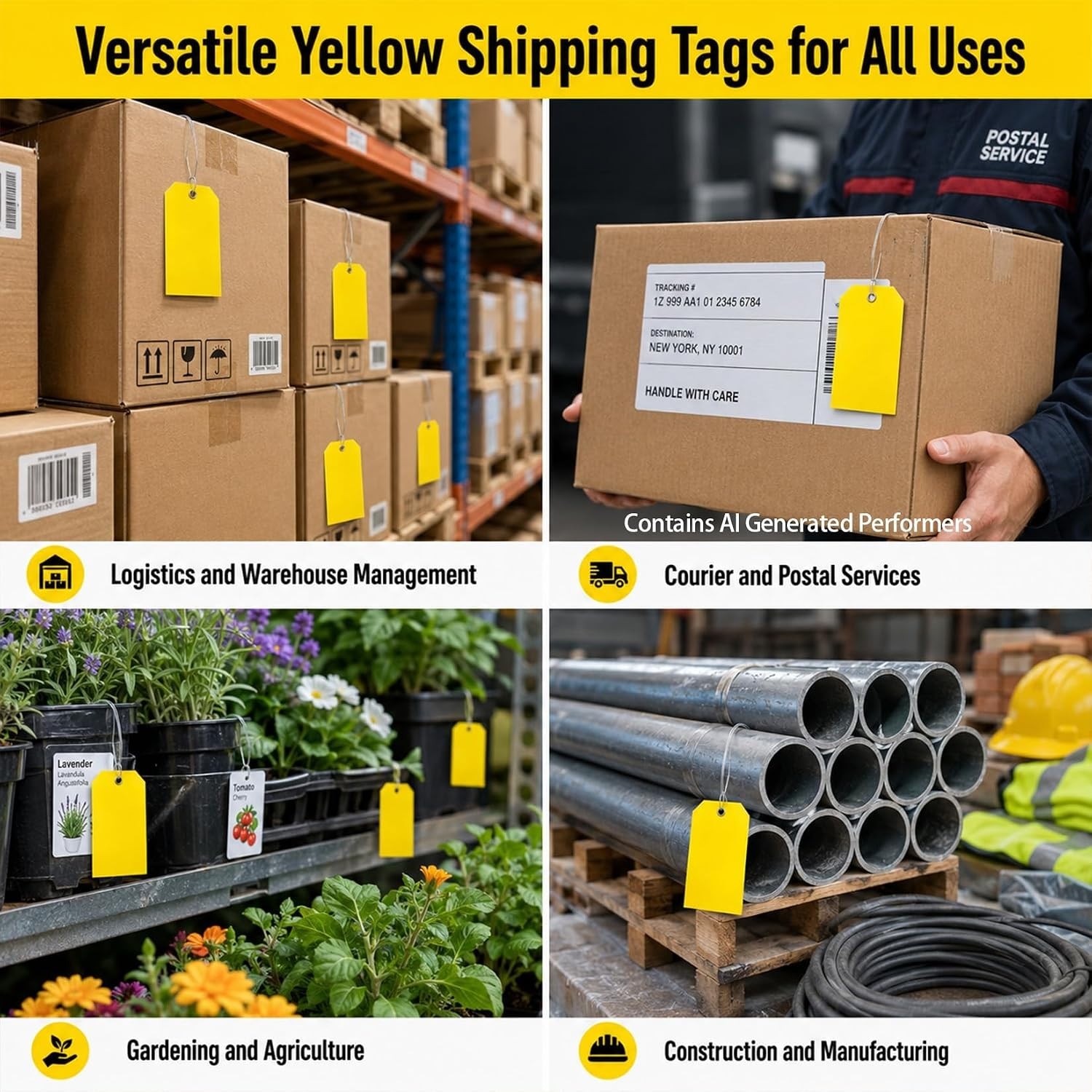 100Pcs Yellow Plastic Shipping Tags with Wire Waterproof ID Inventory Labels