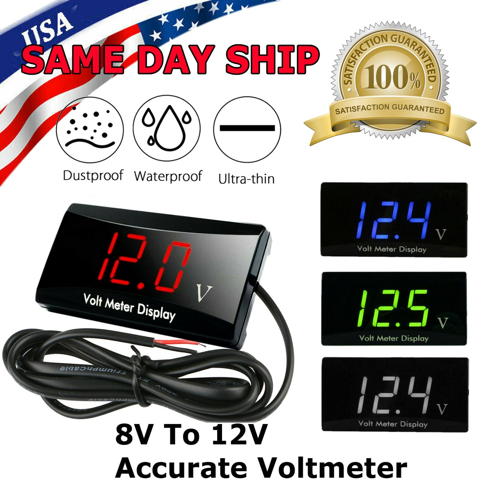 12V Digital LED Display Voltmeter Voltage Gauge Panel Meter For Car Motorcycle