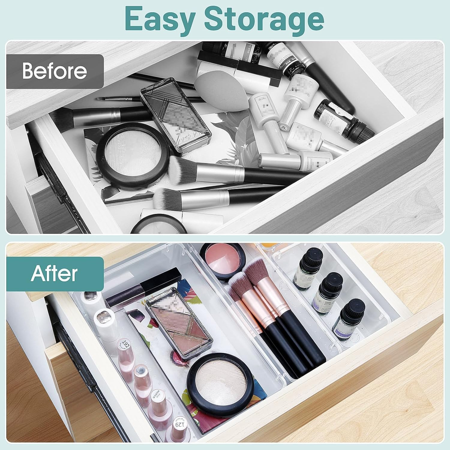 25 PCS Clear Plastic Drawer Organizer Set, 4 Sizes Desk Drawer Divider Organizer