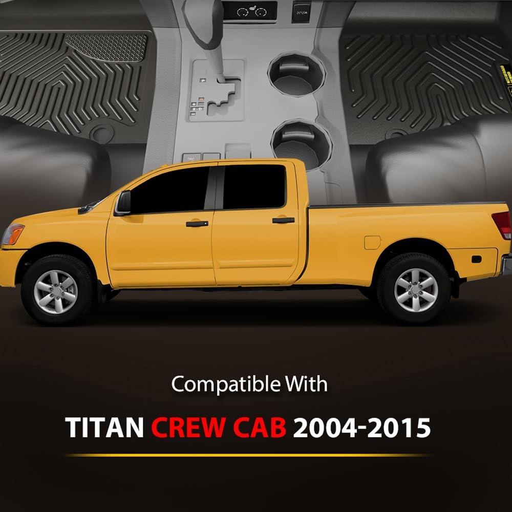 TPE Floor Mats Cargo Liners for Nissan Titan Crew Cab 2004-2015 3PCS All-Weather