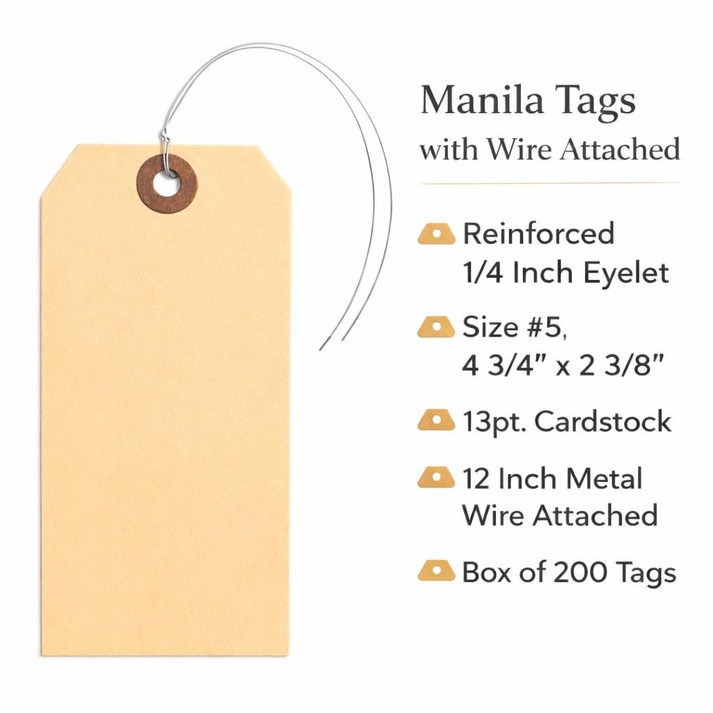 Durable Manila Shipping Tags with Wire Ties – 200 Pack, 4.75″ x 2.375″, Reinforc