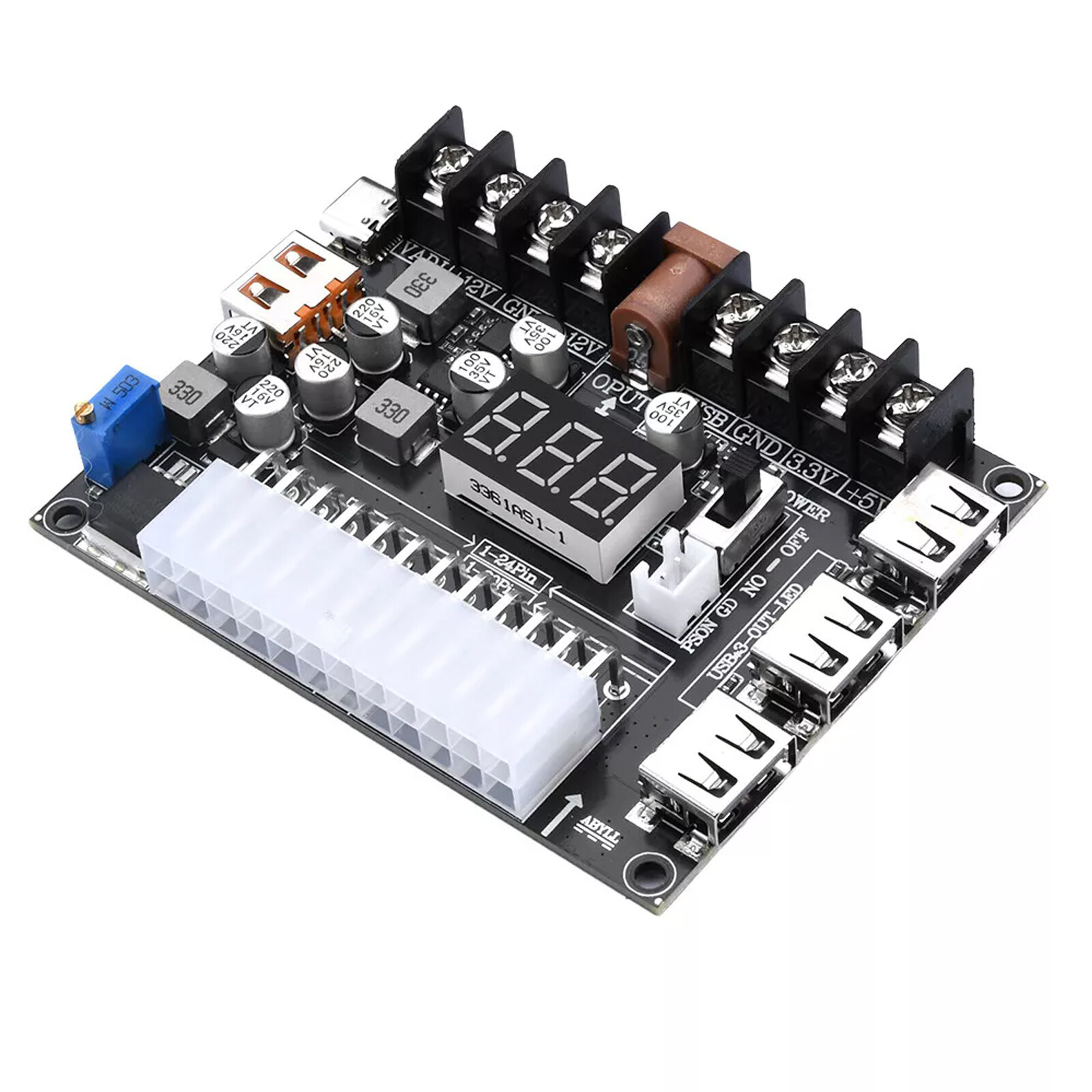 20/24Pin ATX Power Supply Breakout Board Adjustable Voltage Module / Case NEW