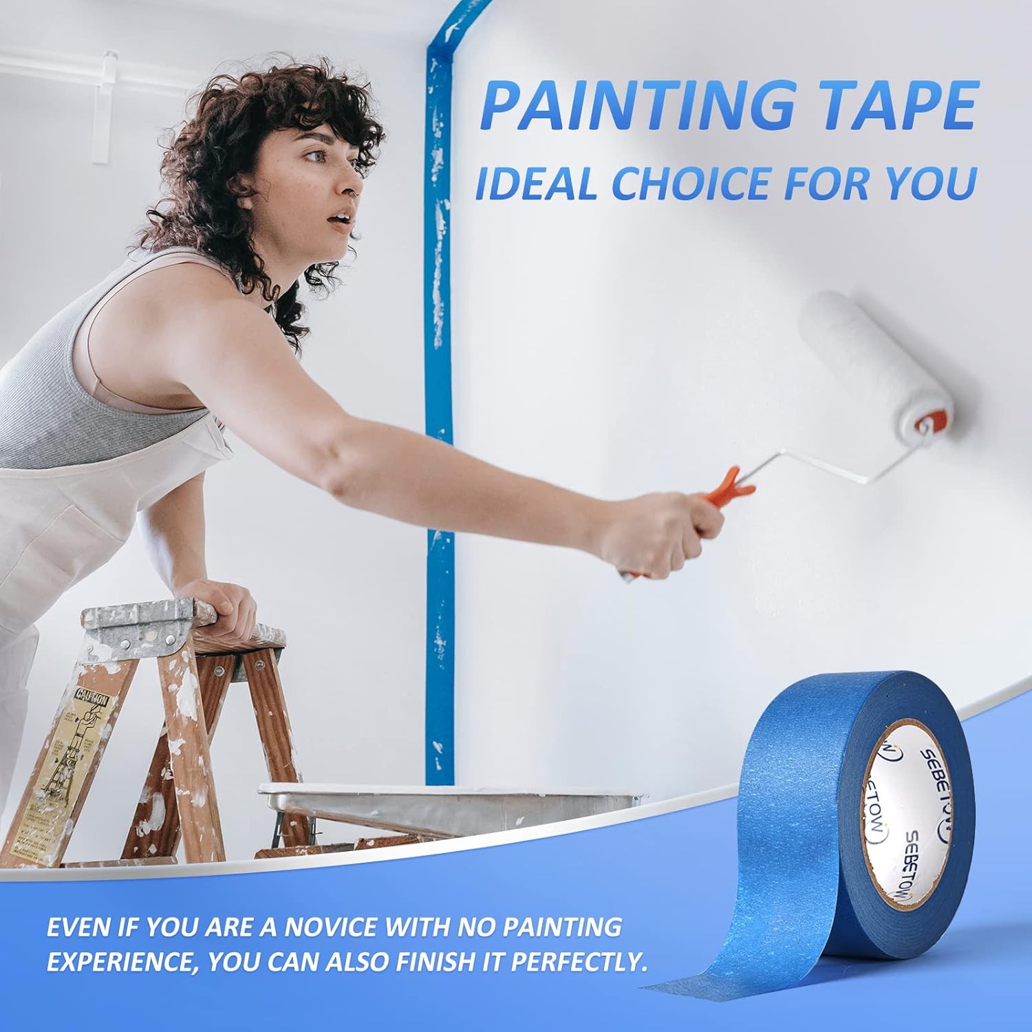 10 Pieces Painter’s Tape 2inch Masking Tape 55Yard Multi Surface Wall Paint Blue