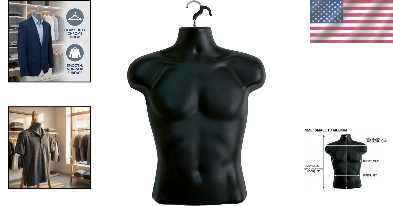 Black Male Mannequin Torso for T-Shirt Display