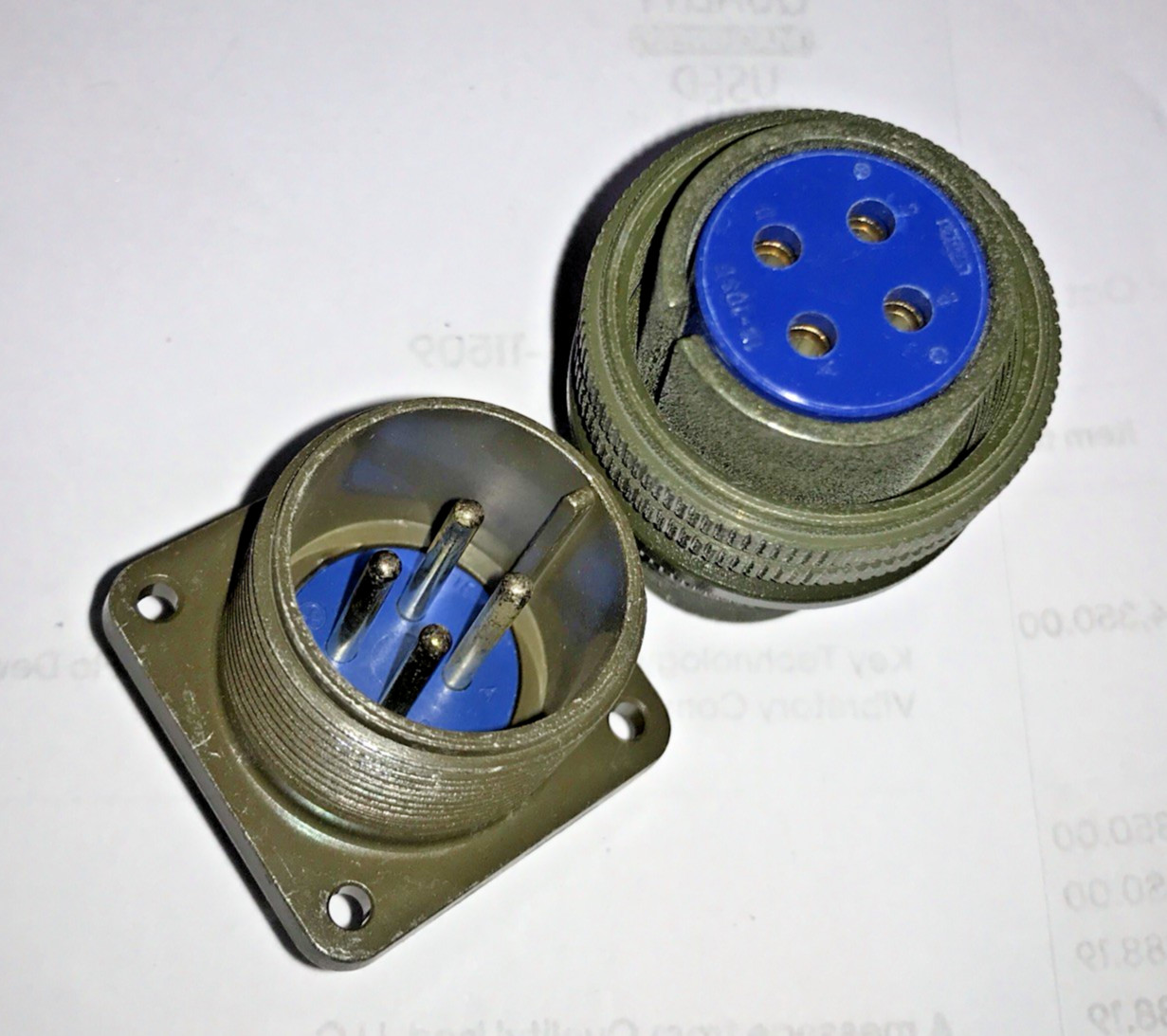 Amphenol MS3106A18-10S 4-Pin Female Connector and MS3102A18-10P 4-Pin Male Plug