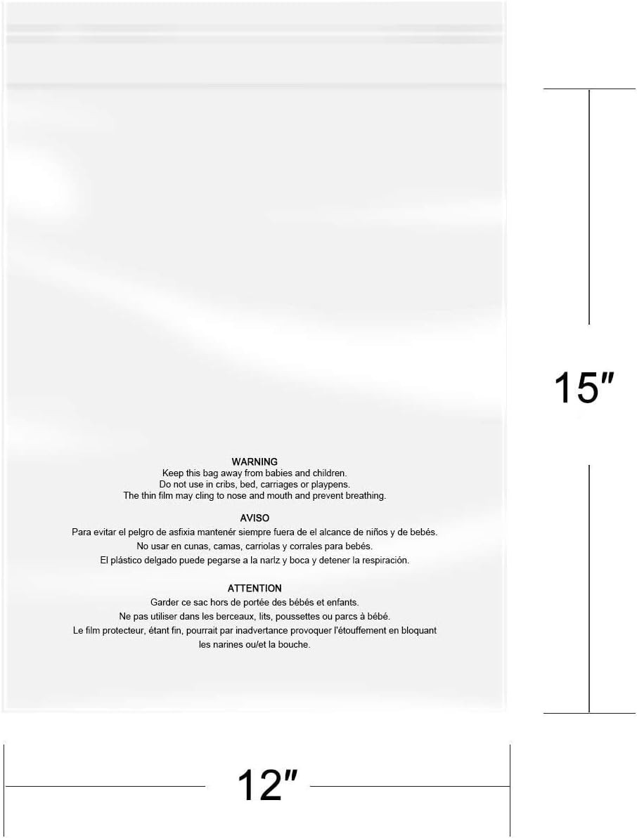 500 Count – 12″ x 15″, Self Seal 1.6 Mil Clear Plastic Poly Bags with Suffoca…