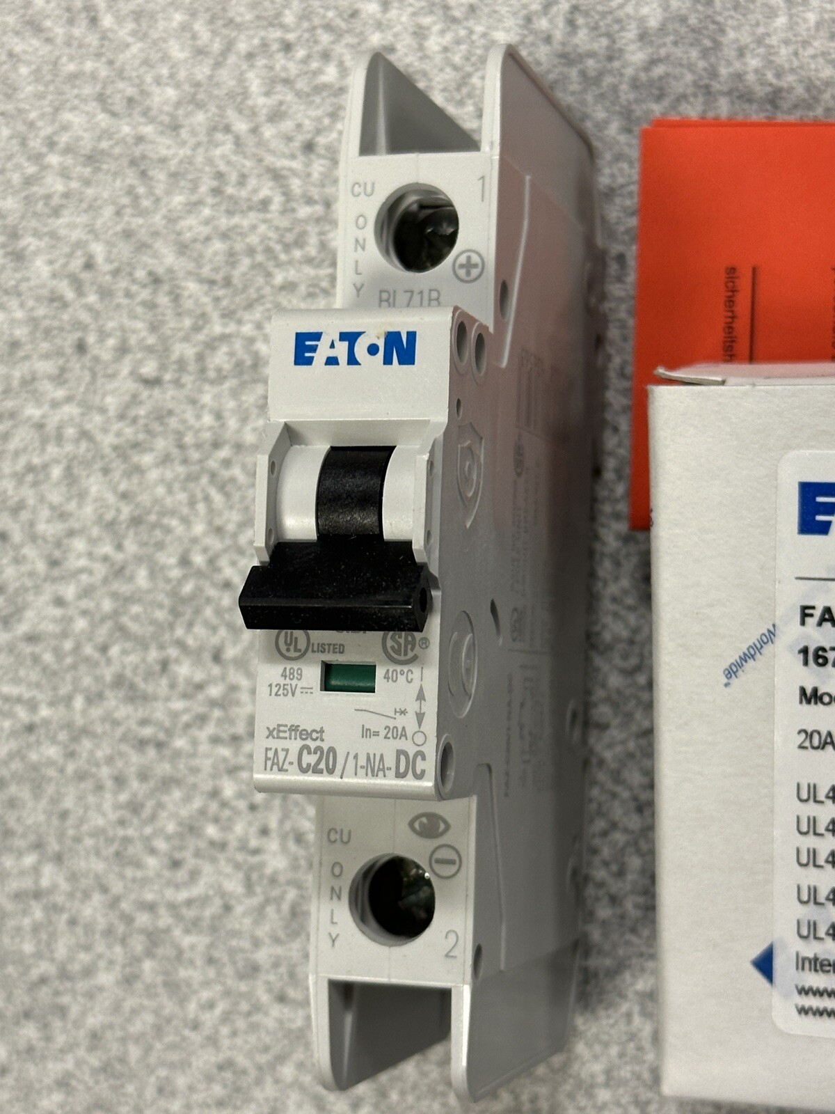NEW EATON FAZ-C20/1-NA-DC-SP DIN Rail Breaker 20A 1P 125VDC 50/60Hz IP20