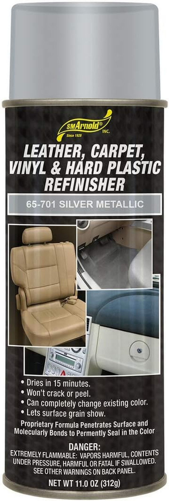 S.M. Arnold Refinishing Spray Paint – SILVER METALLIC 11 Oz. – for Leather