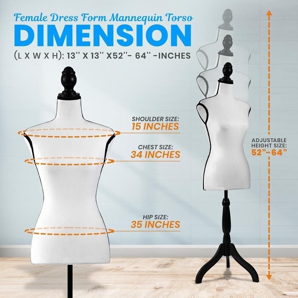 SereneLife Durable Stand Female Torso Mannequin Body (White, Foam and MDF Wood)