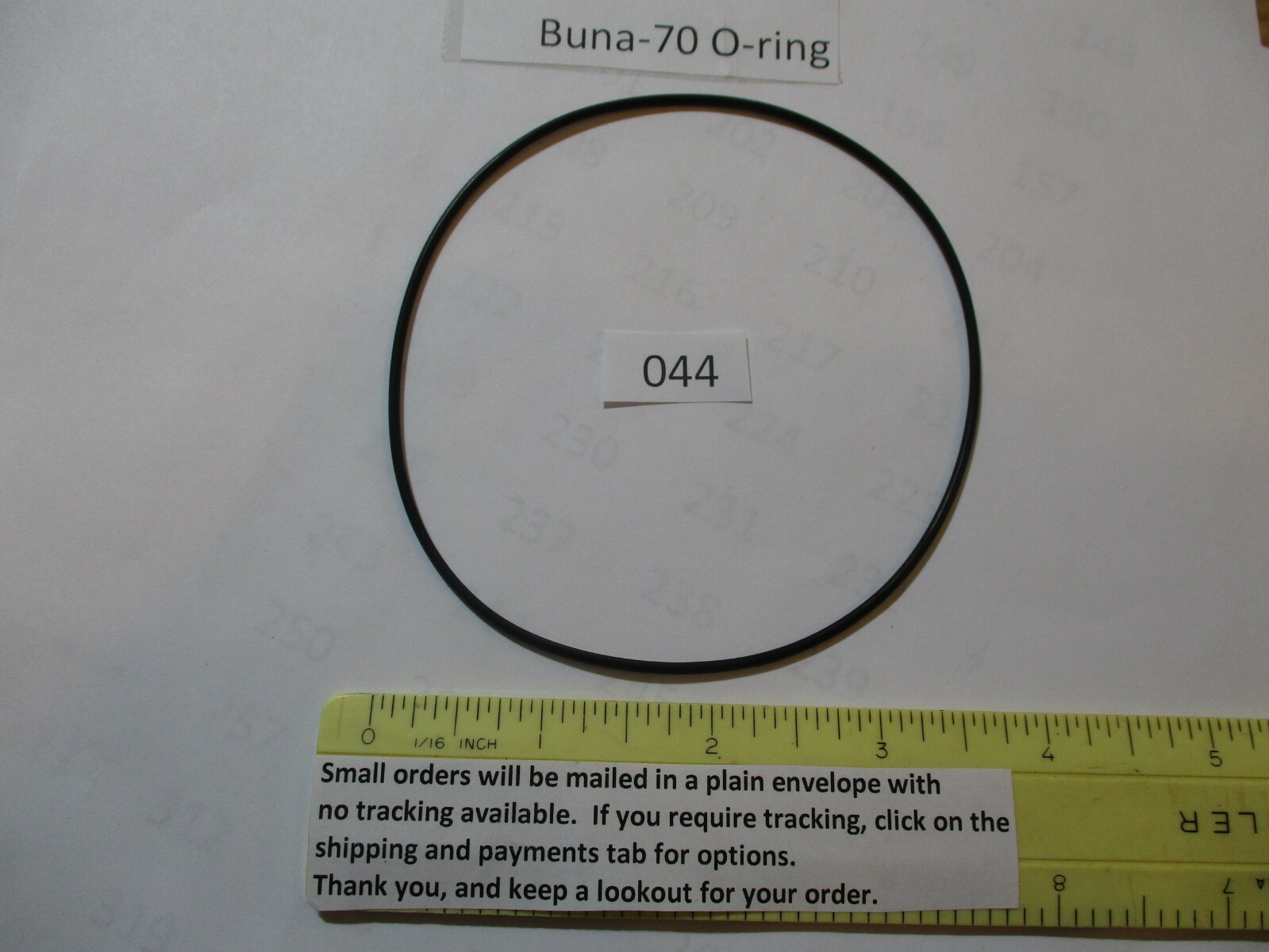 044 O-ring. 3-3/4″ ID x 3-7/8″ OD x 1/16″ thick. Buna-70. Quan 1.