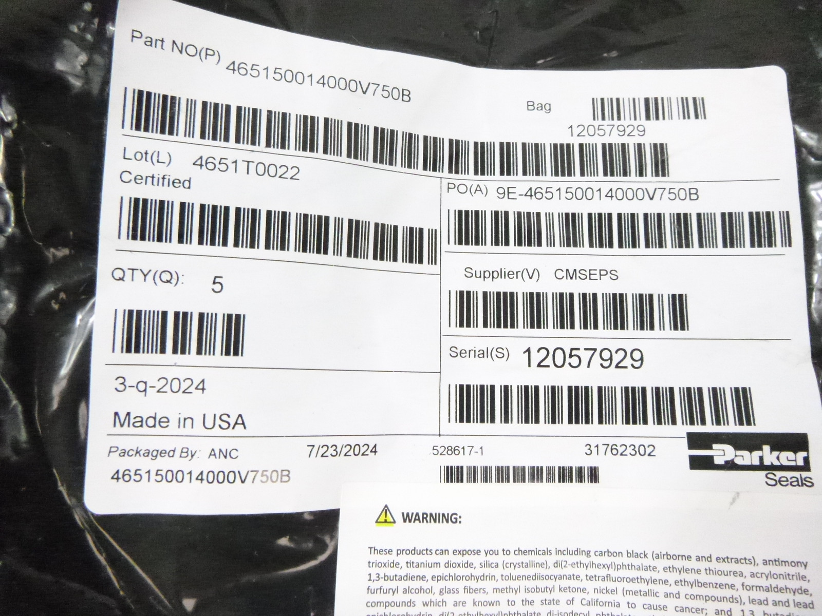 Parker Polypak Seal 465150014000V750B 14 X 15 X 1/2 X 3/4