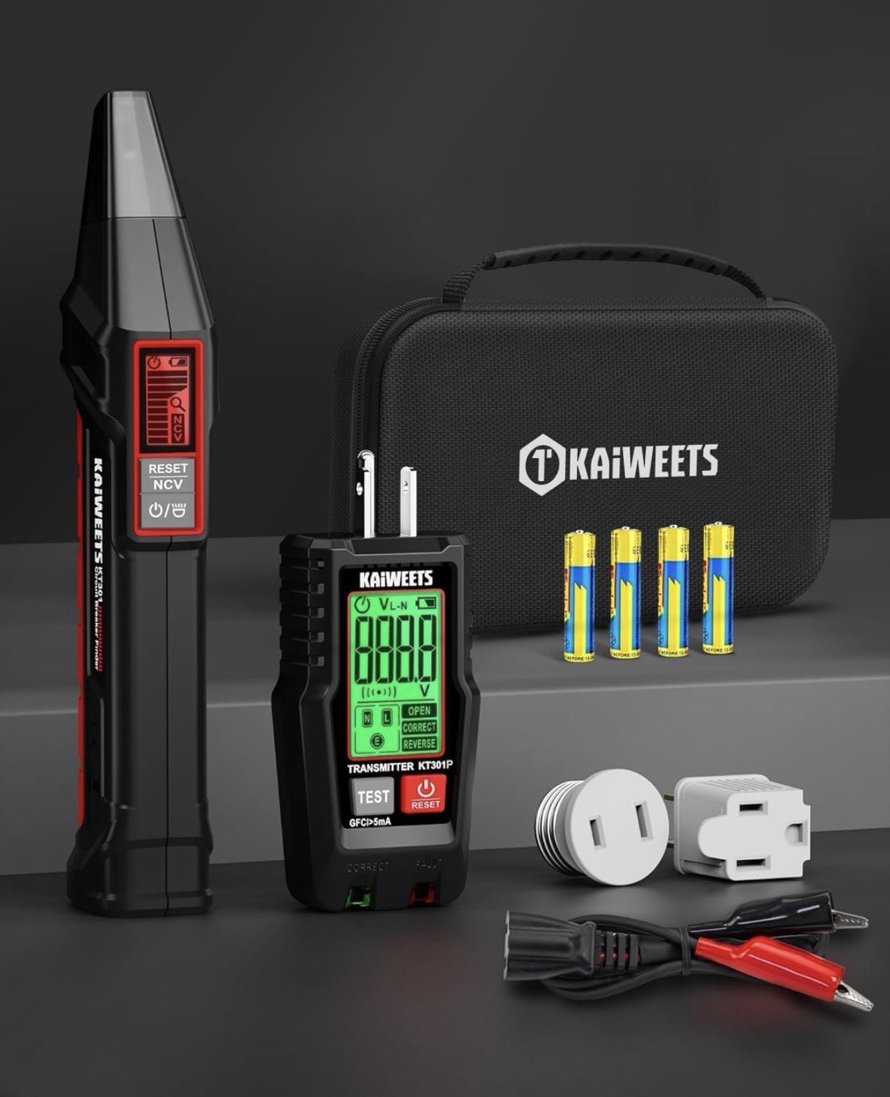 KAIWEETS Circuit Breaker Finder LCD Display Outlet Tester Black Case KT301P