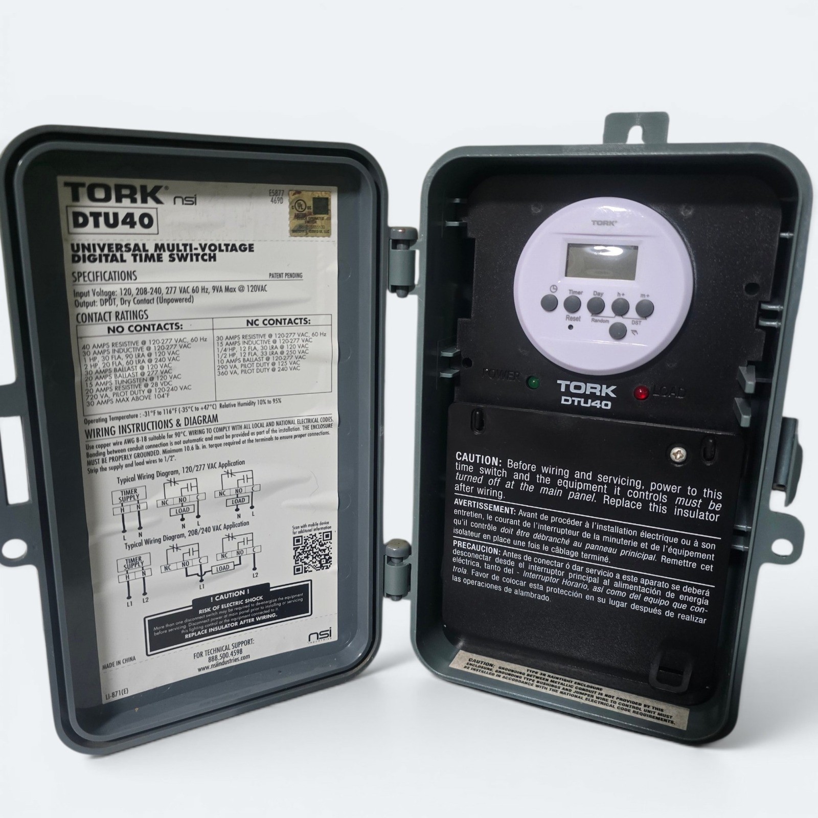 Tork DTU40 Universal Multi-Voltage Digital Time Switch 40A DPDT Outdoor Timer