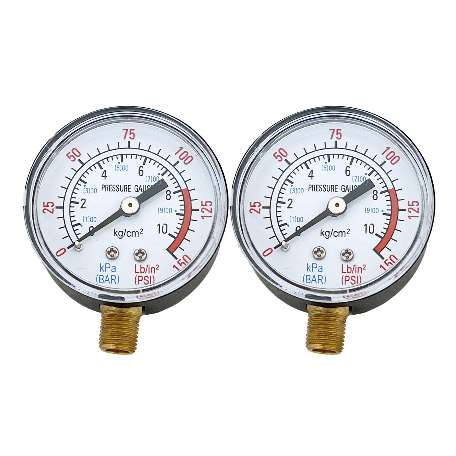 2PC Air Compressor Gauges Hydraulic Gauges 2″ Face Side Mount 1/8″NPT 0-150 PSI