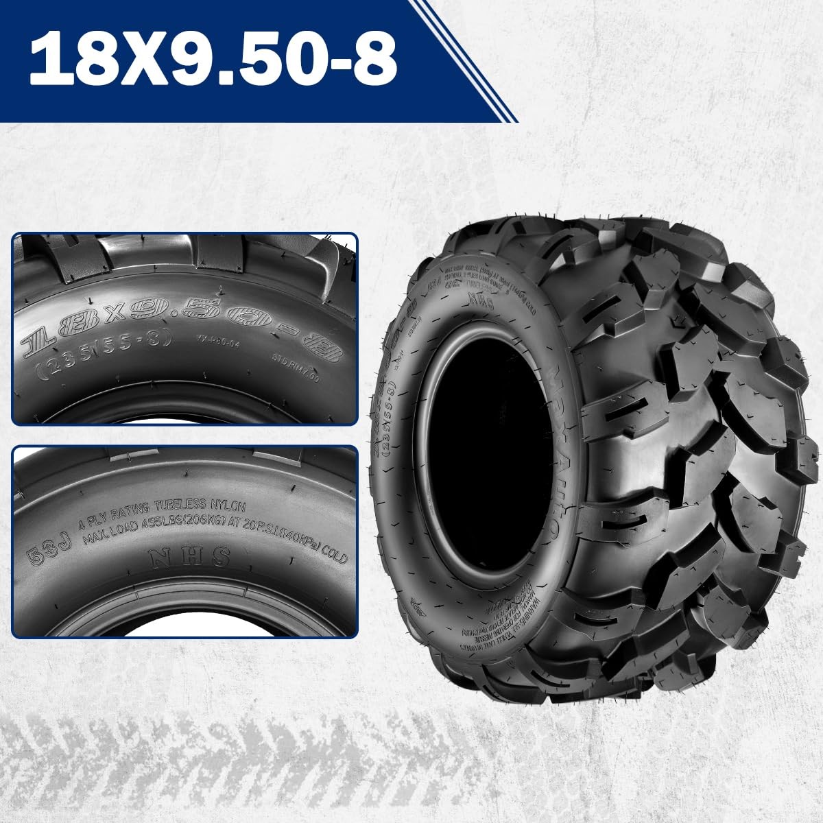 18×9.5-8 Lawn Mower Tire ATV UTV Tractor Turf Golf Cart Knobby 4PR P311 Set of 4
