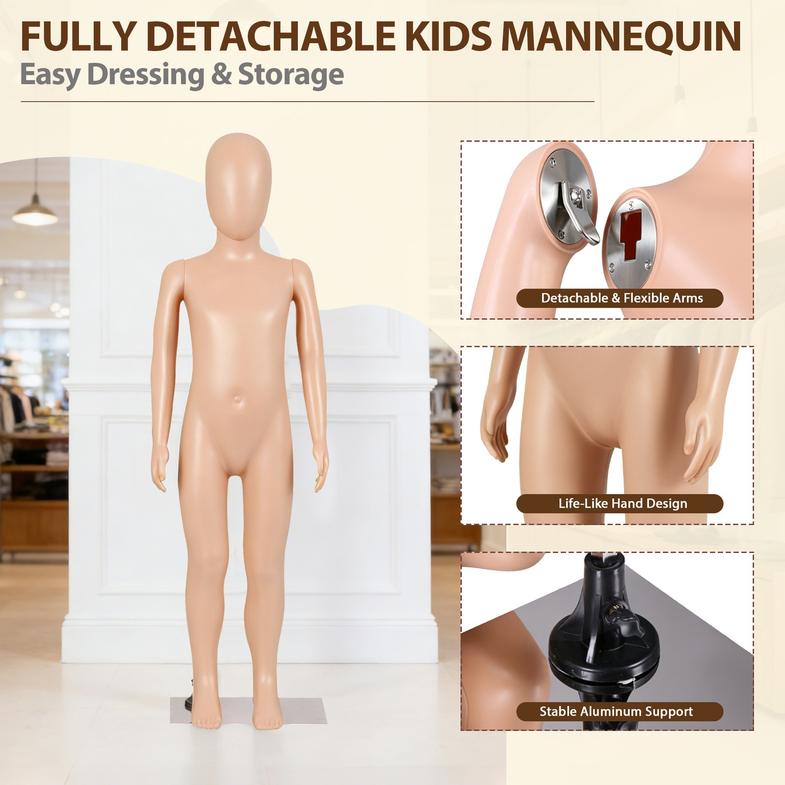 Detachable Kids Mannequin 360° Head Child Dress Form for Clothing Shop Nude