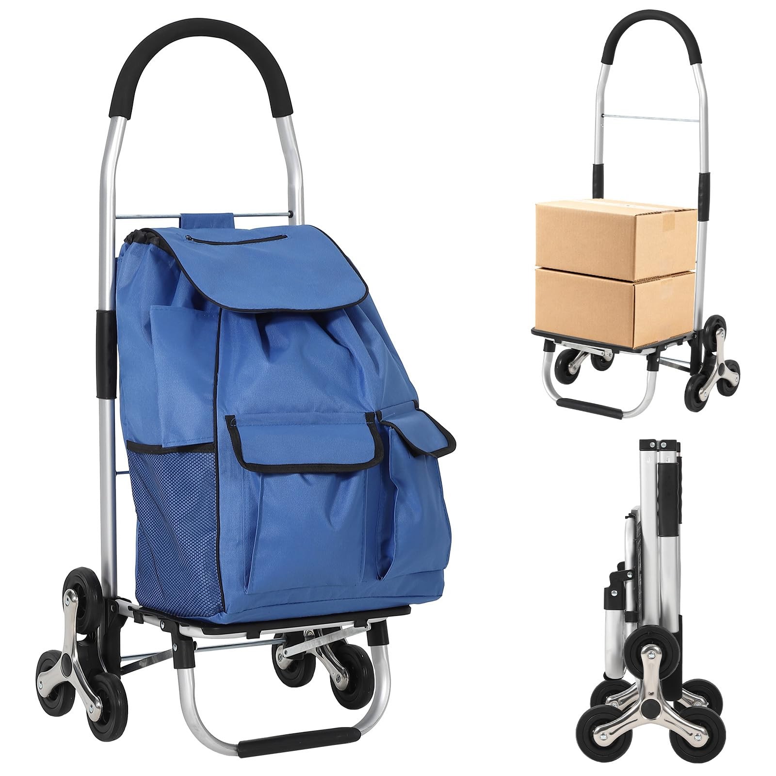 Folding Shopping Cart w/ 56L Removable Bag 150LB Stair Climbing Utility Cart