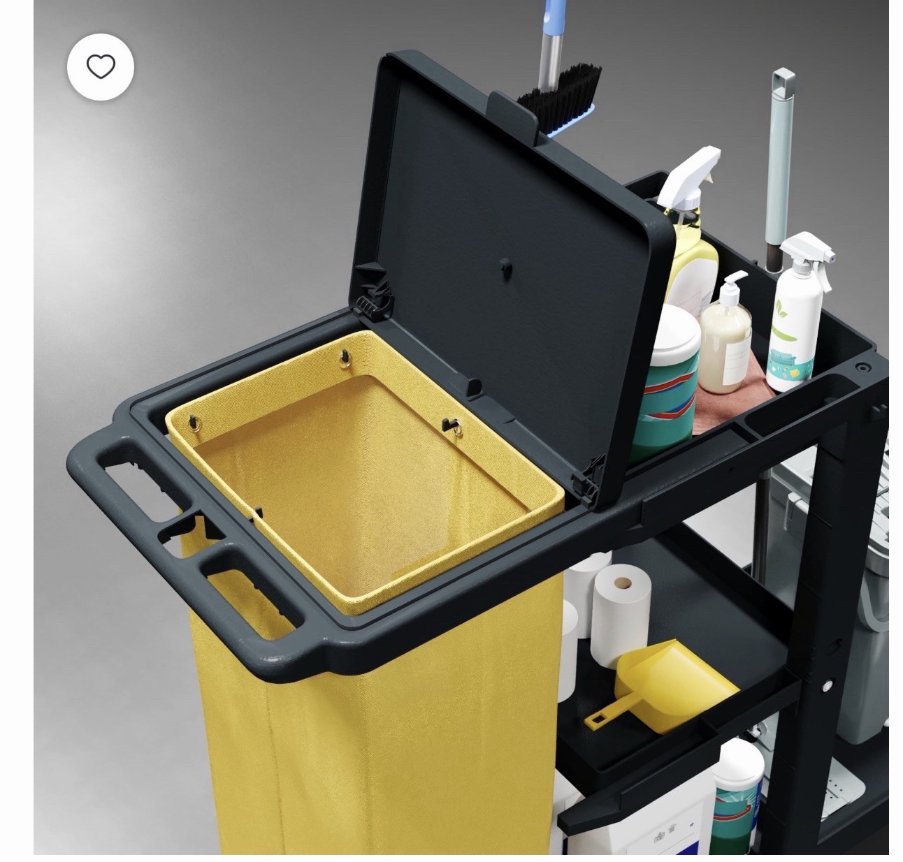 Janitorial Cleaning Cart w/ Bag, Odor-Sealing Lid, Shelves & Dividers