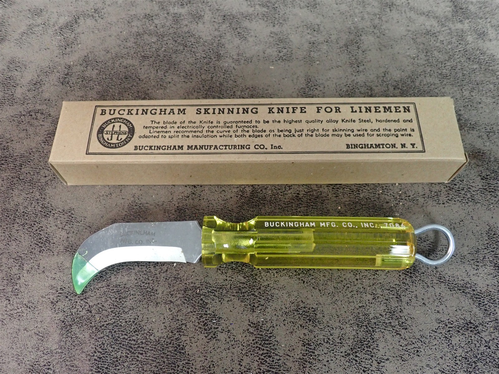 Buckingham 7086 Yellow Handle Skinning Knife For Linemen w/ Accessory Ring (M27)