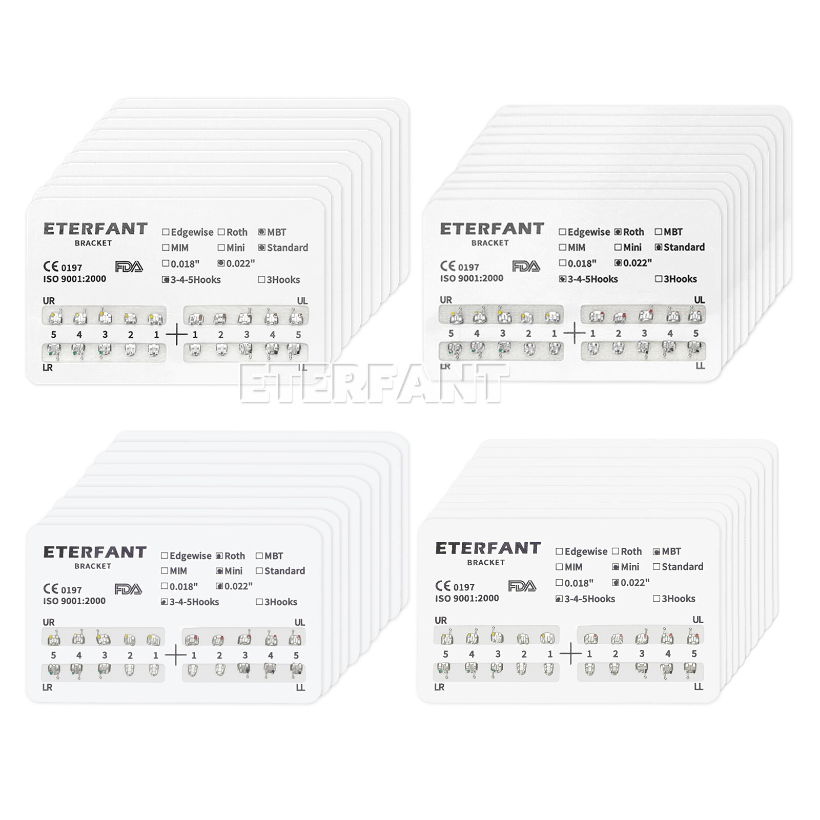 Dental Ortho Bracket Braces Metal/MIM Standard/Mini Roth/MBT 018/022 345Hooks