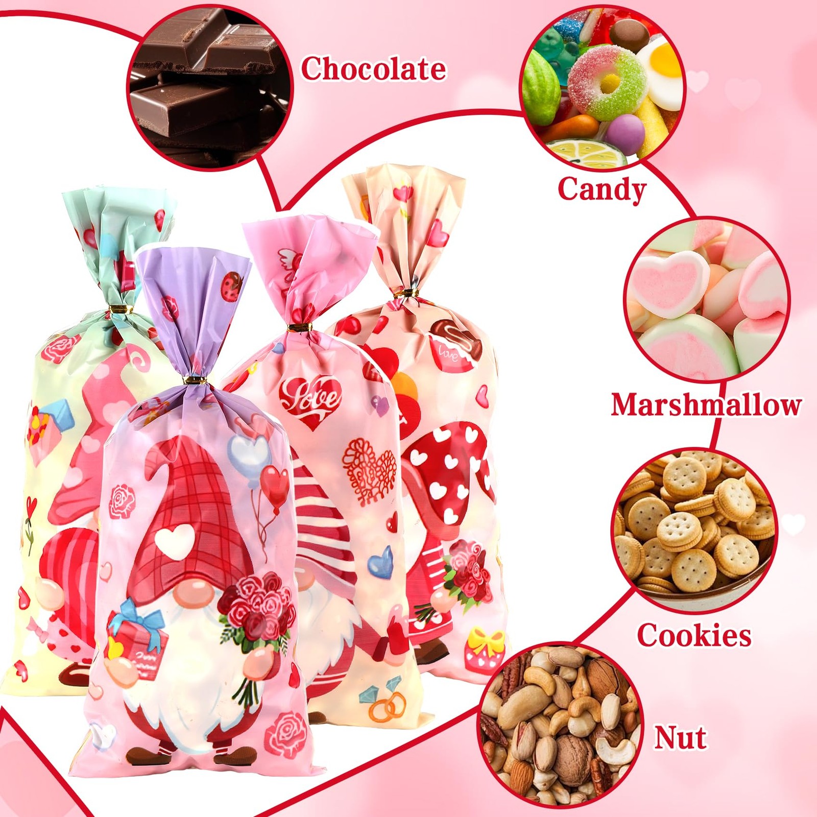 Valentines Treat Bags, 100 PCS Valentine 1 Count (Pack of 100) colorful