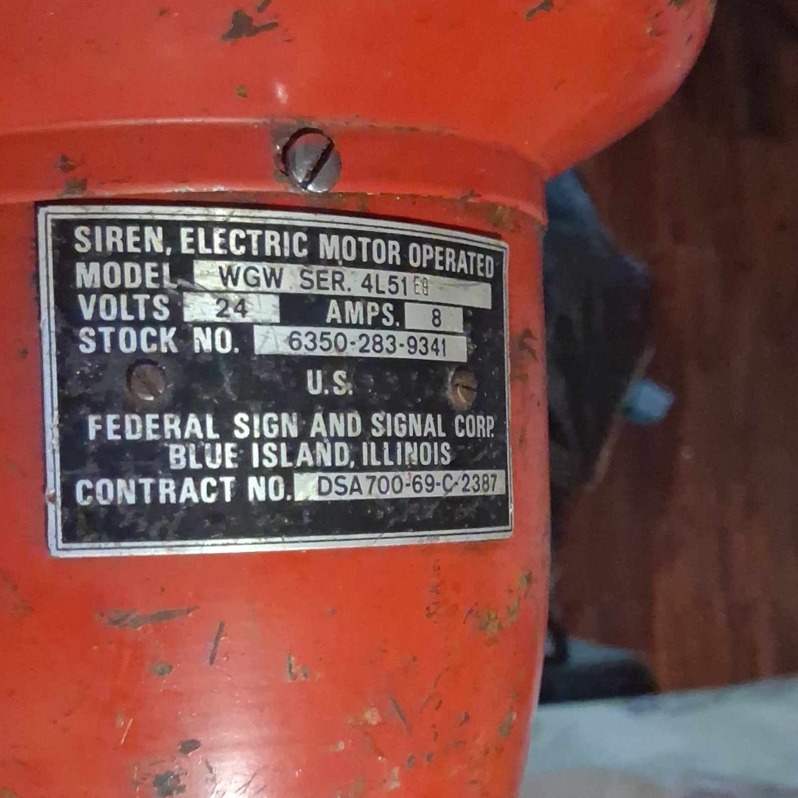 Federal Sign and Signal Corp. WGW 24V Electric Motor Operated Siren Alarm