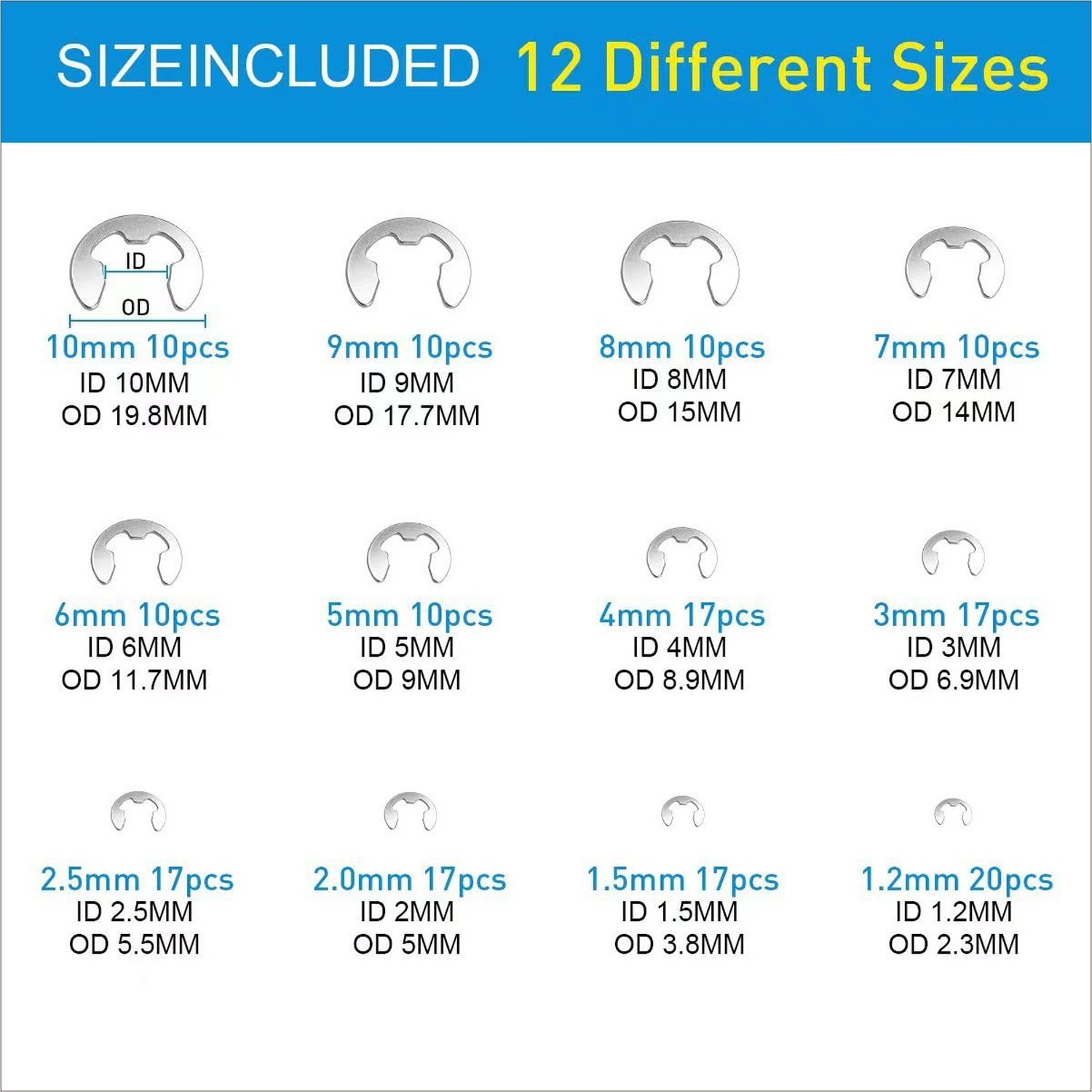327Pcs E-Clips Circlip Retaining Rings Assortment Set(1.2mm-10mm) and C-Clips…