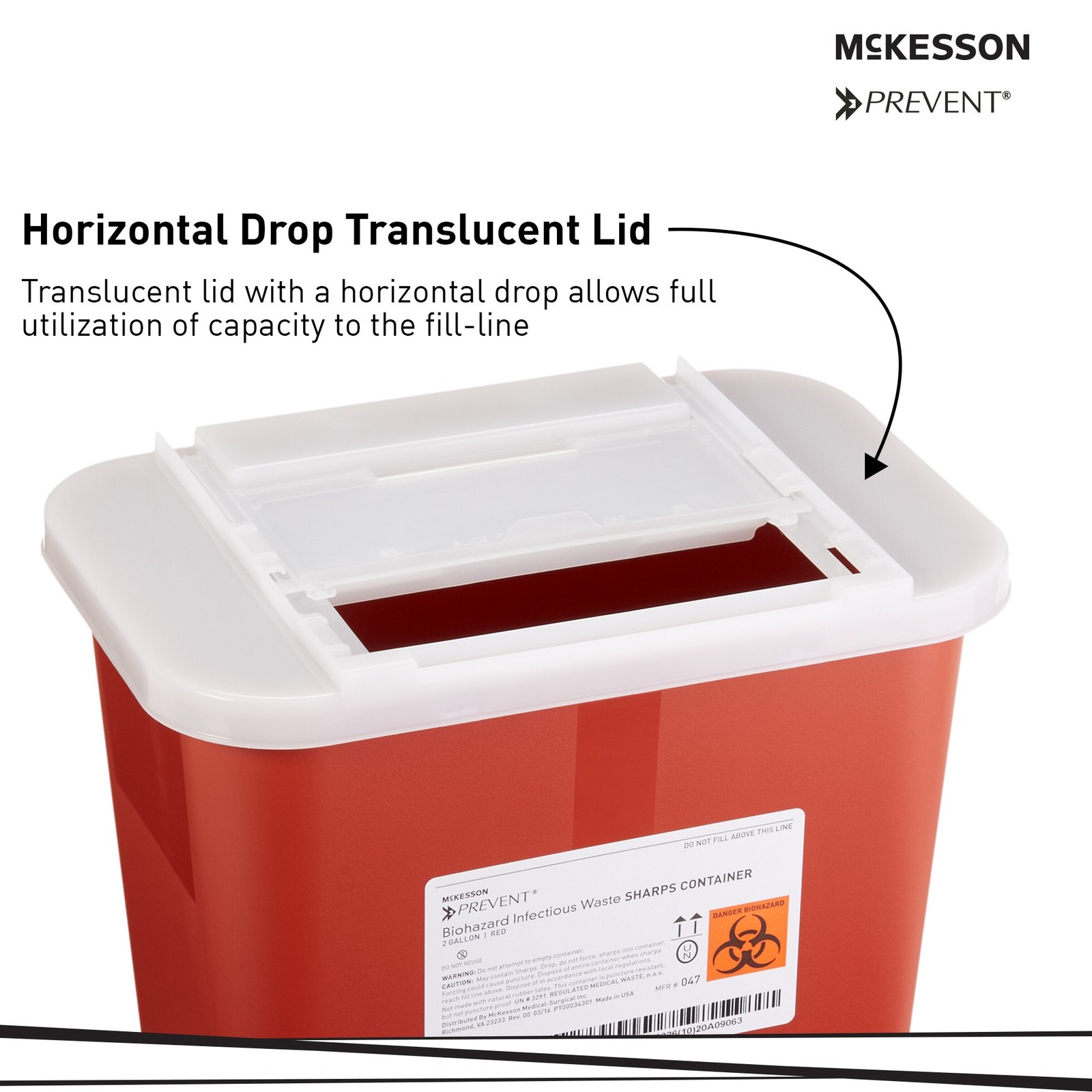 McKesson Prevent Sharps Container 2 gal. Horizontal Entry