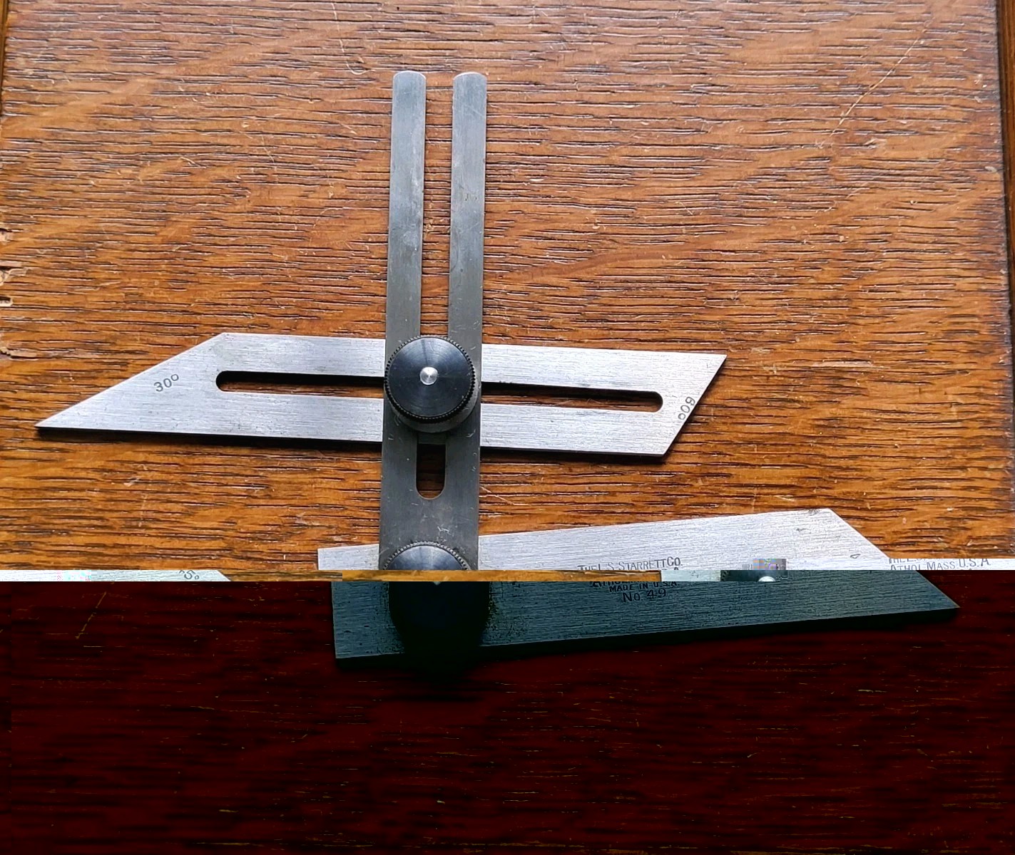 Vintage L. S. Starrett No. 49 Combination Bevel (30°/45°/60° Angles) w/Box NOS